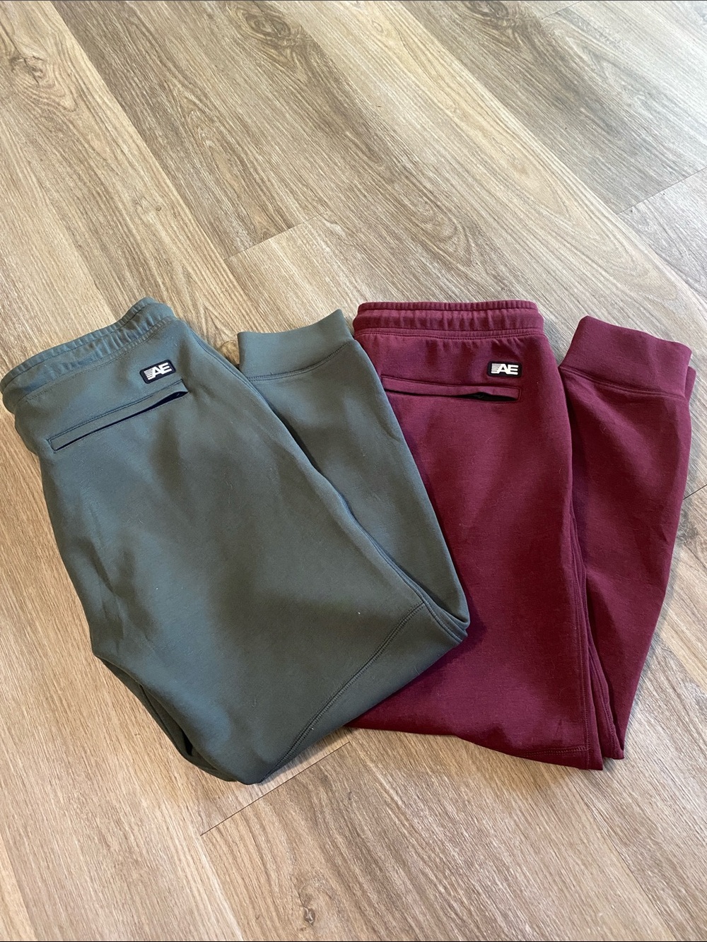 American Eagle Outfitters Olive Green & Burgundy Joggers - 2-Pack